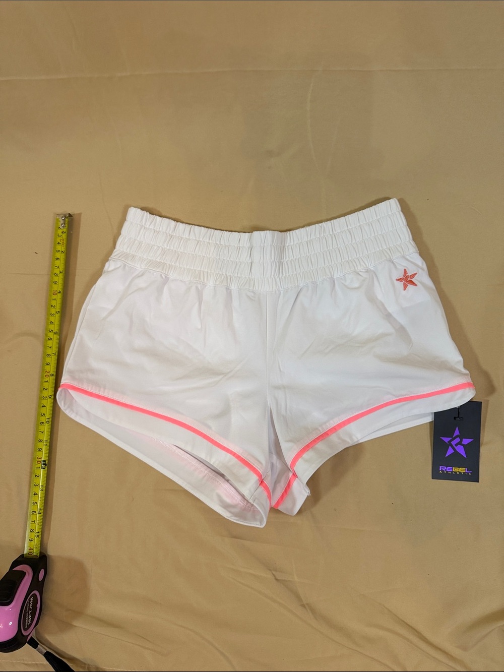 Rebel Athletic White Shorts with Neon Pink Trim